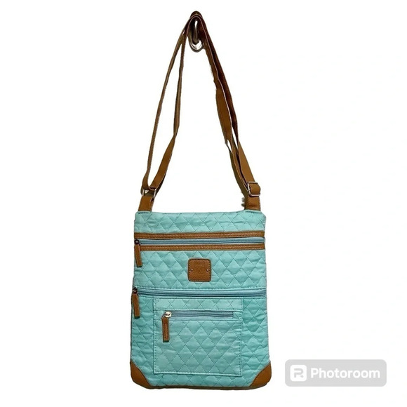 Stone Mountain Lockport Light Blue Crossbody Shoulder Bag Purse Zippers Pockets - Picture 1 of 9